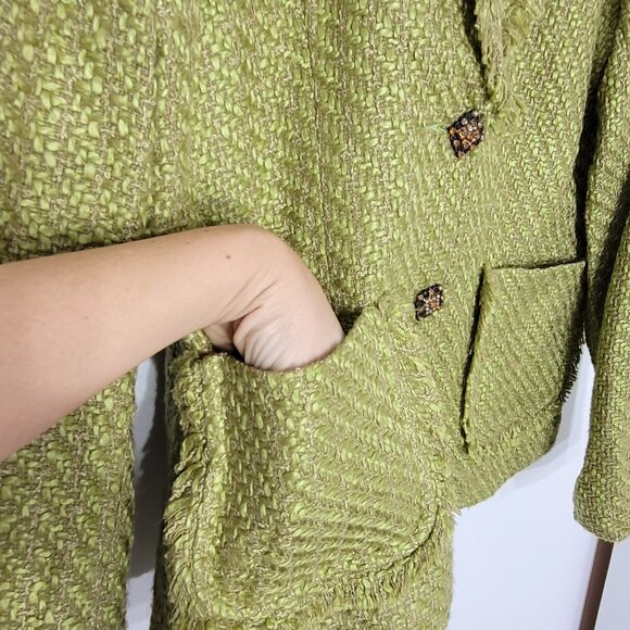Touché Women's Green Tweed Fabric Notched Button Details Business Blazer Size 4 - Picture 5 of 13